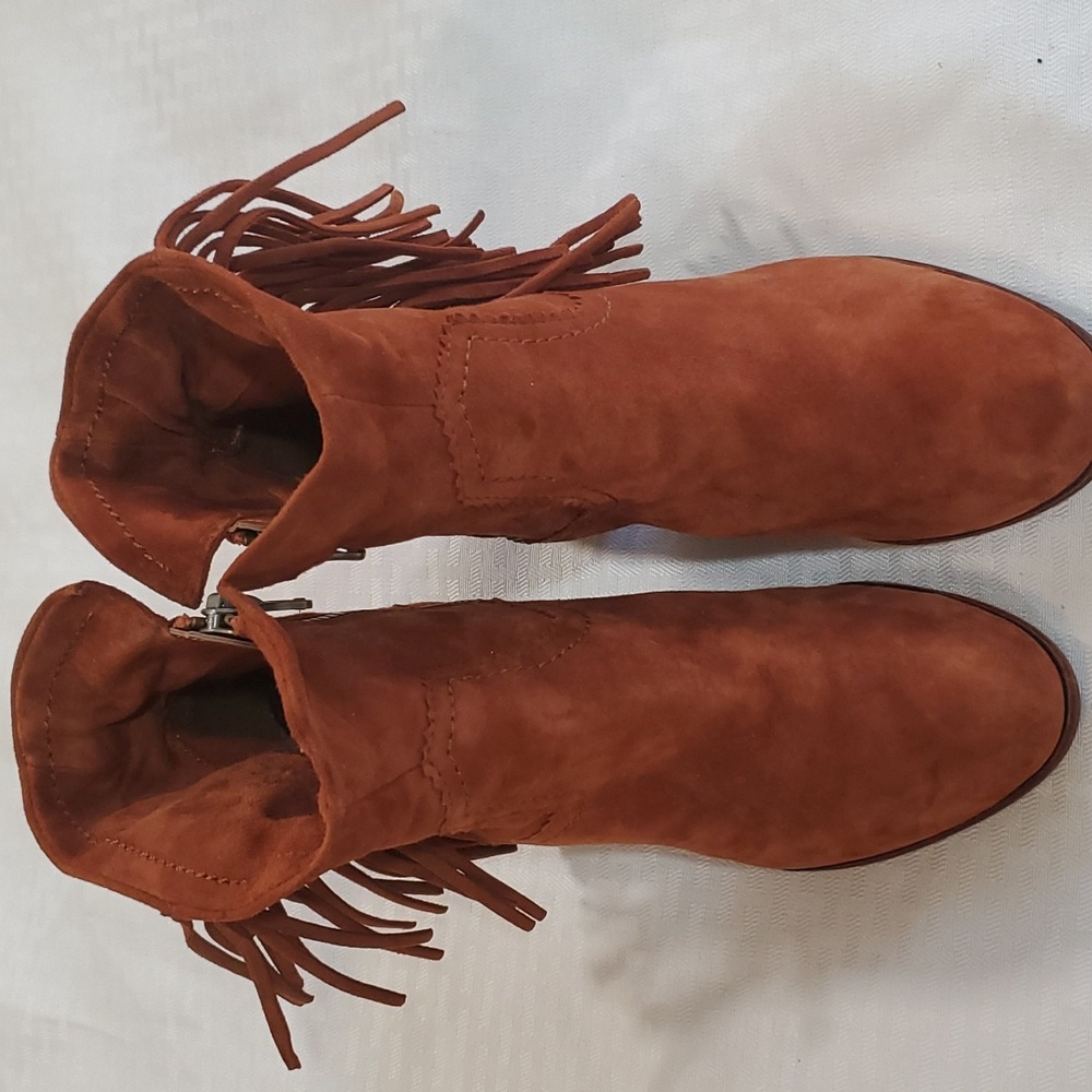 Sam Edelman Louie fring women's orange  suede western ankle short boots size 7.5